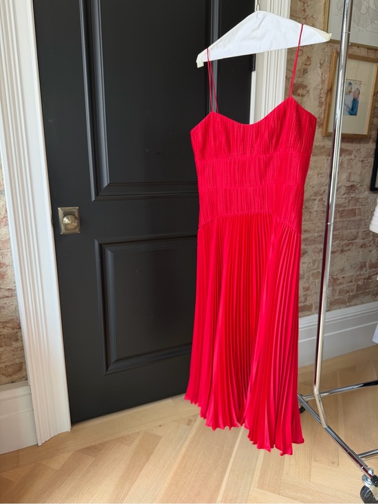 AMUR Dresses & Skirts - AMUR Red Pleated Midi Dress with Spaghetti Straps